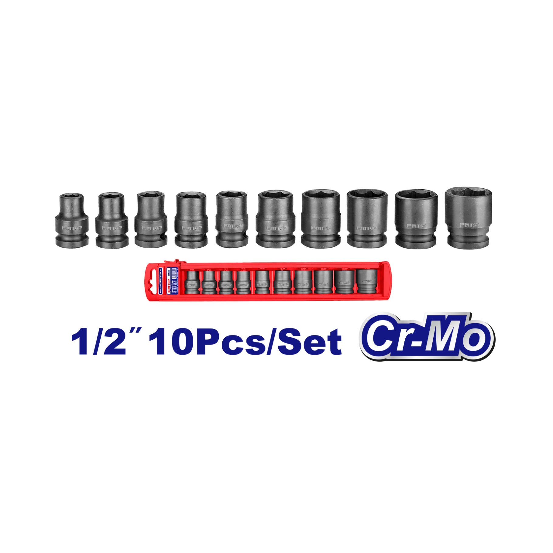 SET DE DADOS DE IMPACTO 1/2 EMTOP 40MM 10 PIEZAS