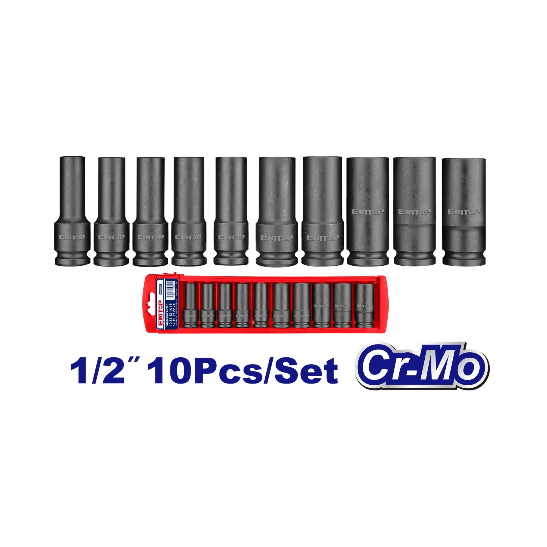 SET DE DADOS DE IMPACTO 1/2 EMTOP 78MM 10 PIEZAS