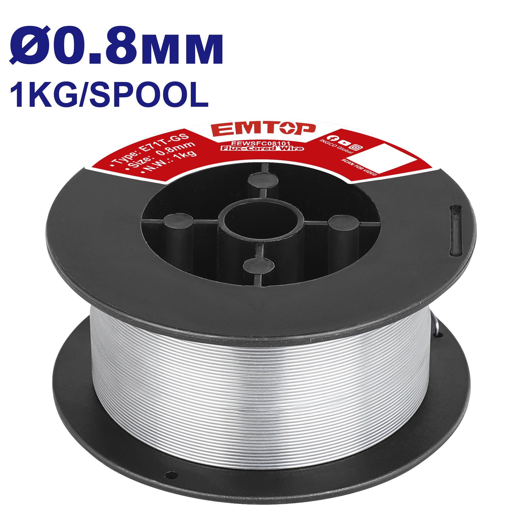 ALAMBRE PARA SOLDAR FLUX CORE 0,8MM 1KG EMTOP FLUX CORE