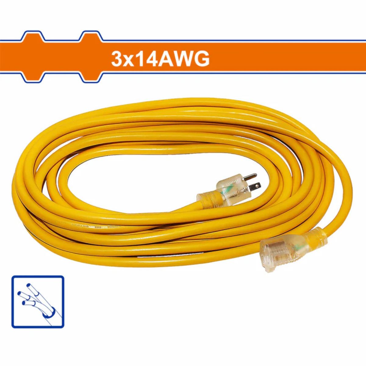 EXTENSION ELECTRICA WADFOW 30M3X14 AWG CON TIERRA/LUZ USO INDUSTRIAL AMARILLA
