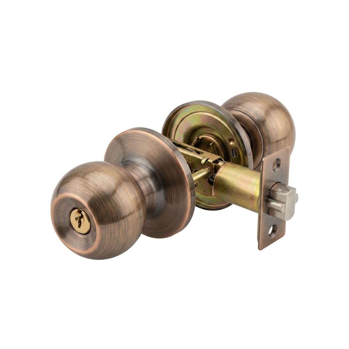 CERRADURA DE POMO - PICAPORTE 130MM COBRE ANTIGUO MECANISMO DE GIRO