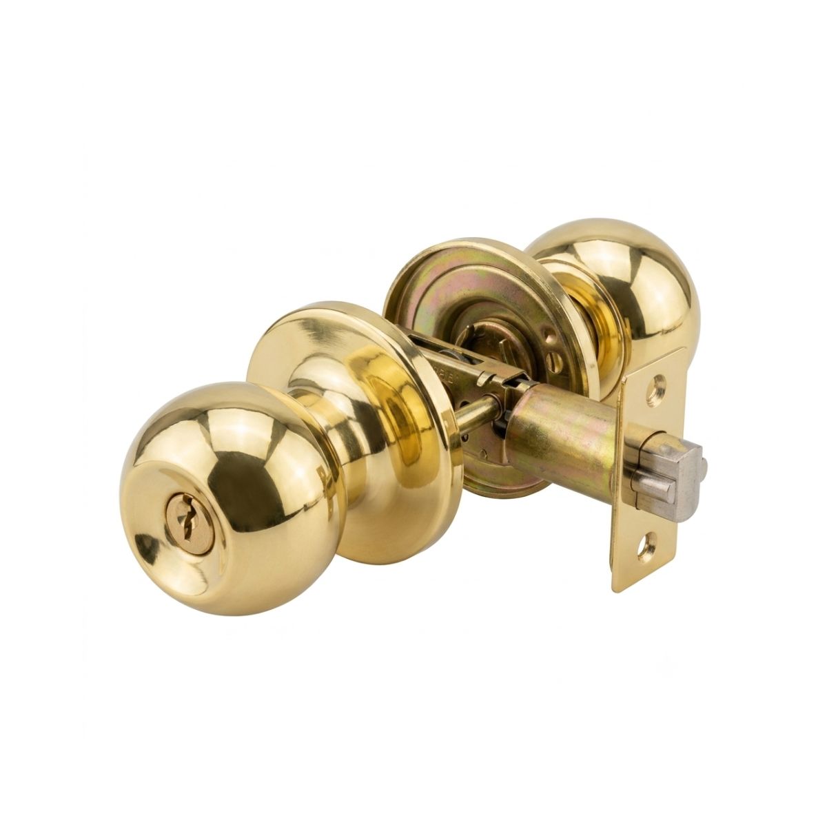 CERRADURA DE POMO - PICAPORTE 130MM LATON PULIDO MECANISMO DE GIRO