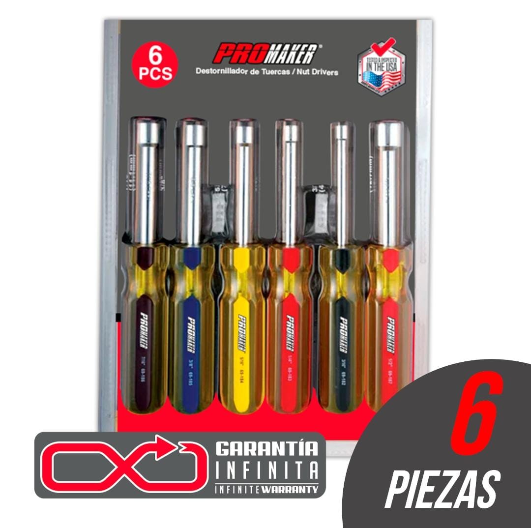 DESTORNILLADOR DE TUERCAS 6 PIEZAS PROMAKER GARANTIA INFINITA