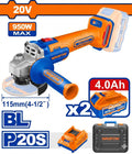 ESMERIL WADFOW INALAMBRICO 4 1/2 20V CON CARGADOR Y BATERIAS 4.0 AH