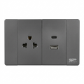 TOMACORRIENTE SIMPLE Y USB DOBLE GRIS OSCURO DE LUJO 15 AMP