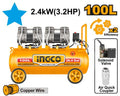 COMPRESOR DE AIRE 2.4KW 3.2HP 100L INGCO SIN ACEITE