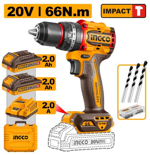 TALADRO DE IMPACTO INALAMBRICO INGCO 20V 66NM KIT