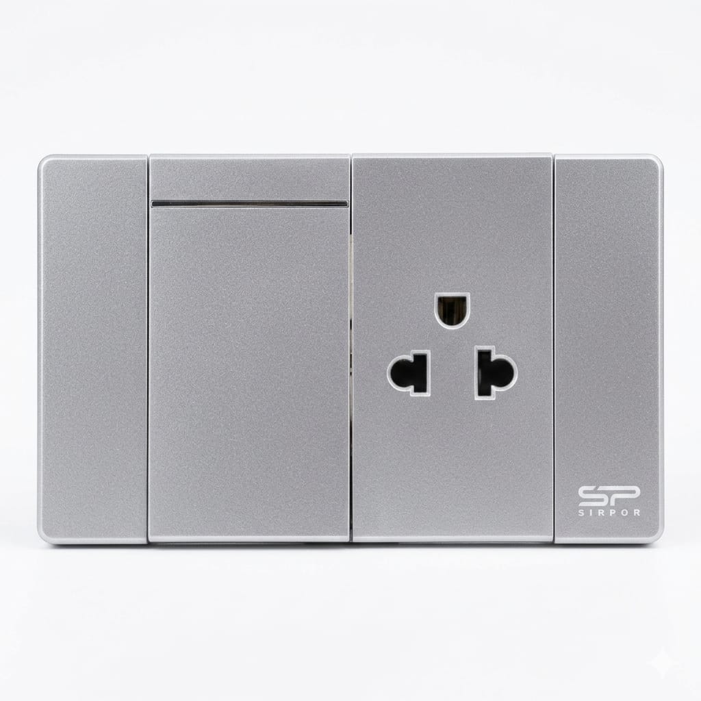 INTERRUPTOR Y TOMACORRIENTE SIMPLE PLATEADO
