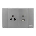 TOMACORRIENTE SIMPLE Y USB DOBLE PLATEADO DE LUJO 15 AMP