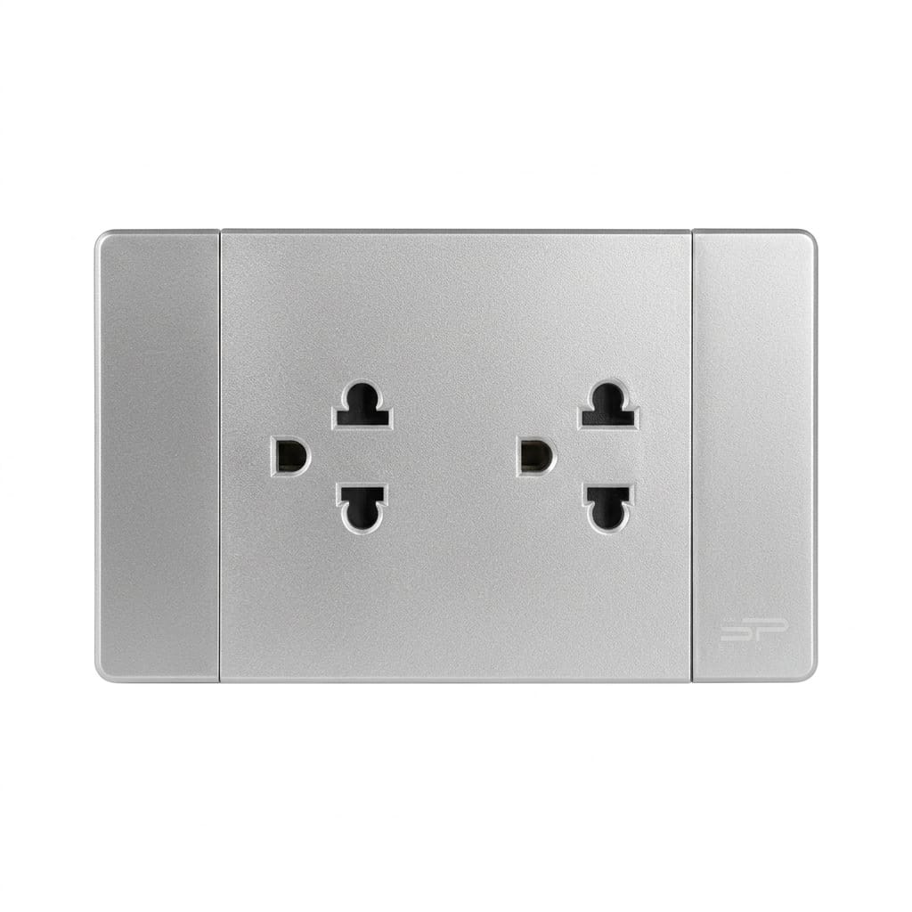 TOMACORRIENTE DOBLE PLATEADO DE LUJO 15 AMP