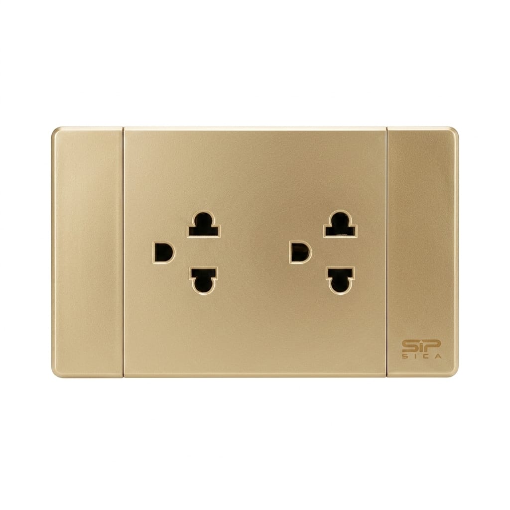 TOMACORRIENTE DOBLE DORADO DE LUJO 15 AMP