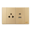 TOMACORRIENTE SIMPLE Y USB DOBLE DORADO DE LUJO 15 AMP